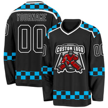 Laden Sie das Bild in den Galerie-Viewer, Uksn Individuelles Schwarz Blau-Weiß 3D-Muster Karomuster Eishockey-Trikot
