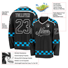 Laden Sie das Bild in den Galerie-Viewer, Uksn Individuelles Schwarz Blau-Weiß 3D-Muster Karomuster Eishockey-Trikot
