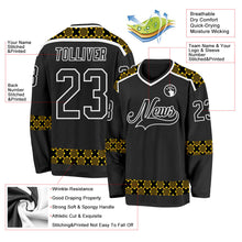 Laden Sie das Bild in den Galerie-Viewer, Uksn Individuelles Schwarz Gelb-Weiß 3D-Muster Karomuster Eishockey-Trikot

