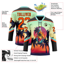 Laden Sie das Bild in den Galerie-Viewer, Uksn Individuelles Schwarz Orange Eisblau-Braun 3D-Muster Verlauf Hawaii Tropical Palmen Eishockey-Trikot mit Schnürkragen
