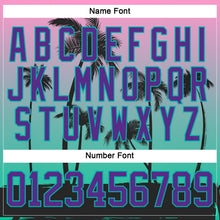 Laden Sie das Bild in den Galerie-Viewer, Uksn Individuelles Schwarz Violett Pink-Aqua 3D-Muster Verlauf Hawaii Tropical Palmen Eishockey-Trikot mit Schnürkragen
