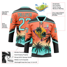 Laden Sie das Bild in den Galerie-Viewer, Uksn Individuelles Schwarz Eisblau-Orange 3D-Muster Verlauf Hawaii Tropical Palmen Eishockey-Trikot mit Schnürkragen
