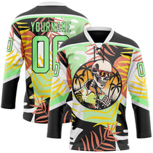 Laden Sie das Bild in den Galerie-Viewer, Uksn Individuelles Schwarz Erbsengrün-Weiß 3D-Muster Hawaii Tropical Palmen Eishockey-Trikot mit Schnürkragen
