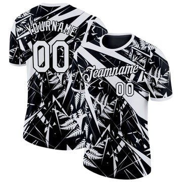 Uksn Individuelles Schwarz Weiß Neuseeland Silberfarn Funktions-T-Shirt