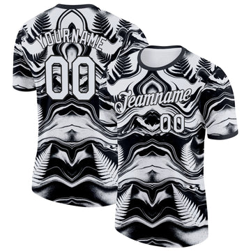 Uksn Individuelles Schwarz Weiß Neuseeland Silberfarn Funktions-T-Shirt