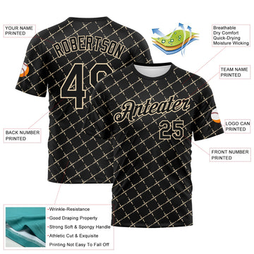 Uksn Individuelles Schwarz-City-Creme Rauten Kreuzschraffur Sportbekleidung Funktions-T-Shirt