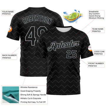 Uksn Individuelles Schwarz-Grau Zickzack Welle Sportbekleidung Funktions-T-Shirt