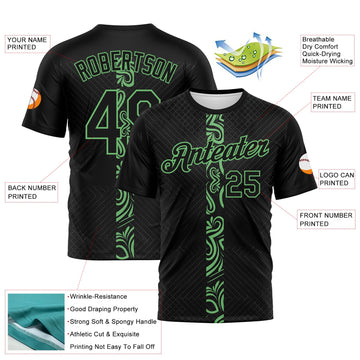 Uksn Individuelles Schwarz-Erbsengrün Geometrisch Tribal Sportbekleidung Funktions-T-Shirt