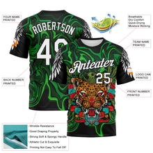 Laden Sie das Bild in den Galerie-Viewer, Uksn Individuelles Schwarz Weiß-Grün Tier Jaguar Maskottchen Ethnisch Tribal Funktions-T-Shirt
