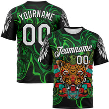 Laden Sie das Bild in den Galerie-Viewer, Uksn Individuelles Schwarz Weiß-Grün Tier Jaguar Maskottchen Ethnisch Tribal Funktions-T-Shirt
