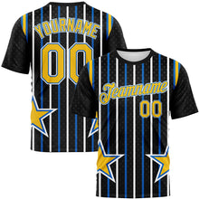 Laden Sie das Bild in den Galerie-Viewer, Uksn Individuelles Schwarz Gelb Blau-Weiß Streifen und Stern Sportbekleidung Funktions-T-Shirt

