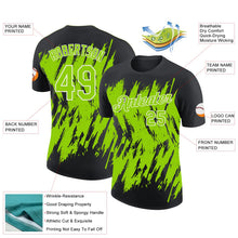 Laden Sie das Bild in den Galerie-Viewer, Uksn Individuelles Schwarz Neongrün-Weiß Zerrissen Scharfer Pinselstrich Spritzer Funktions-T-Shirt
