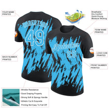 Laden Sie das Bild in den Galerie-Viewer, Uksn Individuelles Schwarz Himmelblau-Weiß Zerrissen Scharfer Pinselstrich Spritzer Funktions-T-Shirt
