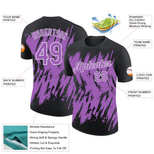 Laden Sie das Bild in den Galerie-Viewer, Uksn Individuelles Schwarz Mittelviolett-Weiß Zerrissen Scharfer Pinselstrich Spritzer Funktions-T-Shirt
