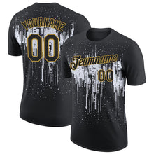 Laden Sie das Bild in den Galerie-Viewer, Uksn Individuelles Schwarz Weiß-Altgold Tropfende Spritzer Farbe Funktions-T-Shirt
