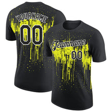 Laden Sie das Bild in den Galerie-Viewer, Uksn Individuelles Schwarz Neongelb-Weiß Tropfende Spritzer Farbe Funktions-T-Shirt
