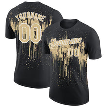 Laden Sie das Bild in den Galerie-Viewer, Uksn Individuelles Schwarz Vegas-Gold-Weiß Tropfende Spritzer Farbe Funktions-T-Shirt
