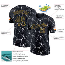 Laden Sie das Bild in den Galerie-Viewer, Uksn Individuelles Schwarz Weiß Grau-Altgold Abstrakt Netzwerk Crackle Funktions-T-Shirt
