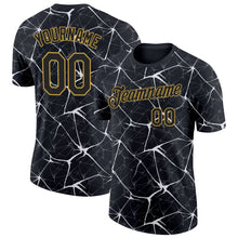 Laden Sie das Bild in den Galerie-Viewer, Uksn Individuelles Schwarz Weiß Grau-Altgold Abstrakt Netzwerk Crackle Funktions-T-Shirt
