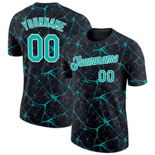 Laden Sie das Bild in den Galerie-Viewer, Uksn Individuelles Schwarz Aqua Grau-Weiß Abstrakt Netzwerk Crackle Funktions-T-Shirt
