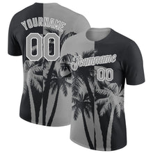 Laden Sie das Bild in den Galerie-Viewer, Uksn Individuelles Schwarz Grau-Weiß Hawaii Tropisch Küstenpalmen Funktions-T-Shirt
