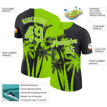 Laden Sie das Bild in den Galerie-Viewer, Uksn Individuelles Schwarz Neongrün-Weiß Hawaii Tropisch Küstenpalmen Funktions-T-Shirt
