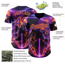 Laden Sie das Bild in den Galerie-Viewer, Uksn Individuelles Schwarz Violett-Bay Orange Cyber Tropische Palmen Dinosaurier Gothic-Fantasie Authentisches Baseball-Trikot
