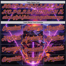 Laden Sie das Bild in den Galerie-Viewer, Uksn Individuelles Schwarz Violett-Bay Orange Cyber Tropische Palmen Dinosaurier Gothic-Fantasie Authentisches Baseball-Trikot
