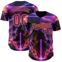Laden Sie das Bild in den Galerie-Viewer, Uksn Individuelles Schwarz Violett-Bay Orange Cyber Tropische Palmen Dinosaurier Gothic-Fantasie Authentisches Baseball-Trikot

