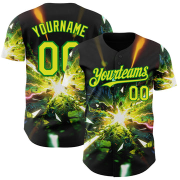 Uksn Individuelles Schwarz Neongelb-Grasgrün Cyber Tropische Palmen Musikfestival Authentisches Baseball-Trikot