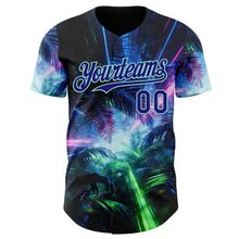 Laden Sie das Bild in den Galerie-Viewer, Uksn Individuelles Schwarz Dunkelviolett-Eisblau Cyber Tropische Palmen Dinosaurier Gothic-Fantasie Authentisches Baseball-Trikot
