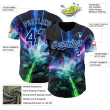 Laden Sie das Bild in den Galerie-Viewer, Uksn Individuelles Schwarz Dunkelviolett-Eisblau Cyber Tropische Palmen Dinosaurier Gothic-Fantasie Authentisches Baseball-Trikot
