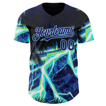 Uksn Individuelles Schwarz Dunkelviolett-Eisblau Cyber Tropische Palmen Dinosaurier Gothic-Fantasie Authentisches Baseball-Trikot