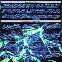 Laden Sie das Bild in den Galerie-Viewer, Uksn Individuelles Schwarz Dunkelviolett-Eisblau Cyber Tropische Palmen Dinosaurier Gothic-Fantasie Authentisches Baseball-Trikot
