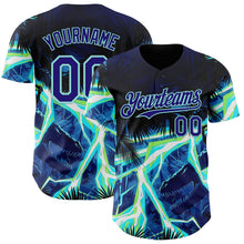 Laden Sie das Bild in den Galerie-Viewer, Uksn Individuelles Schwarz Dunkelviolett-Eisblau Cyber Tropische Palmen Dinosaurier Gothic-Fantasie Authentisches Baseball-Trikot
