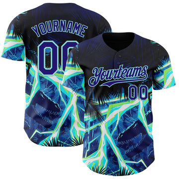 Uksn Individuelles Schwarz Dunkelviolett-Eisblau Cyber Tropische Palmen Dinosaurier Gothic-Fantasie Authentisches Baseball-Trikot