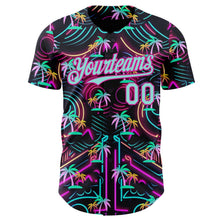 Laden Sie das Bild in den Galerie-Viewer, Uksn Individuelles Schwarz Eisblau-Dunkelrosa Cyber Tropische Palmen Musikfestival Authentisches Baseball-Trikot
