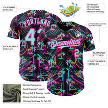 Laden Sie das Bild in den Galerie-Viewer, Uksn Individuelles Schwarz Eisblau-Dunkelrosa Cyber Tropische Palmen Musikfestival Authentisches Baseball-Trikot
