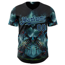 Laden Sie das Bild in den Galerie-Viewer, Uksn Individuelles Schwarz Marineblau-Eisblau Cyber Tropische Palmen Gothic-Fantasie Authentisches Baseball-Trikot
