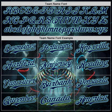 Laden Sie das Bild in den Galerie-Viewer, Uksn Individuelles Schwarz Marineblau-Eisblau Cyber Tropische Palmen Gothic-Fantasie Authentisches Baseball-Trikot

