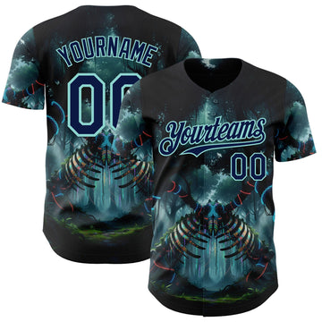 Uksn Individuelles Schwarz Marineblau-Eisblau Cyber Tropische Palmen Gothic-Fantasie Authentisches Baseball-Trikot