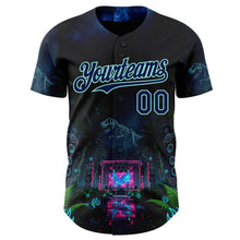 Laden Sie das Bild in den Galerie-Viewer, Uksn Individuelles Schwarz Marineblau-Eisblau Cyber Tropische Palmen Musikfestival Gothic-Fantasie Authentisches Baseball-Trikot
