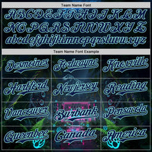Laden Sie das Bild in den Galerie-Viewer, Uksn Individuelles Schwarz Marineblau-Eisblau Cyber Tropische Palmen Musikfestival Gothic-Fantasie Authentisches Baseball-Trikot
