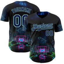 Laden Sie das Bild in den Galerie-Viewer, Uksn Individuelles Schwarz Marineblau-Eisblau Cyber Tropische Palmen Musikfestival Gothic-Fantasie Authentisches Baseball-Trikot
