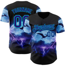 Laden Sie das Bild in den Galerie-Viewer, Uksn Individuelles Schwarz Dunkelviolett-Lakes Blau Cyber Tropische Palmen Gothic-Fantasie Authentisches Baseball-Trikot

