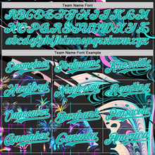 Laden Sie das Bild in den Galerie-Viewer, Uksn Individuelles Schwarz Aqua-Eisblau Cyber Tropische Palmen Musikfestival Flüssig Authentisches Baseball-Trikot
