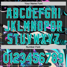 Laden Sie das Bild in den Galerie-Viewer, Uksn Individuelles Schwarz Aqua-Eisblau Cyber Tropische Palmen Musikfestival Flüssig Authentisches Baseball-Trikot
