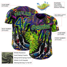 Laden Sie das Bild in den Galerie-Viewer, Uksn Individuelles Schwarz Royalblau-Neongrün Cyber Tropische Palmen Musikfestival Kratzspuren Authentisches Baseball-Trikot
