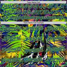 Laden Sie das Bild in den Galerie-Viewer, Uksn Individuelles Schwarz Royalblau-Neongrün Cyber Tropische Palmen Musikfestival Kratzspuren Authentisches Baseball-Trikot
