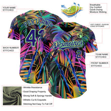 Laden Sie das Bild in den Galerie-Viewer, Uksn Individuelles Schwarz Dunkelviolett-Erbsengrün Cyber Tropische Palmen Musikfestival Kratzspuren Authentisches Baseball-Trikot
